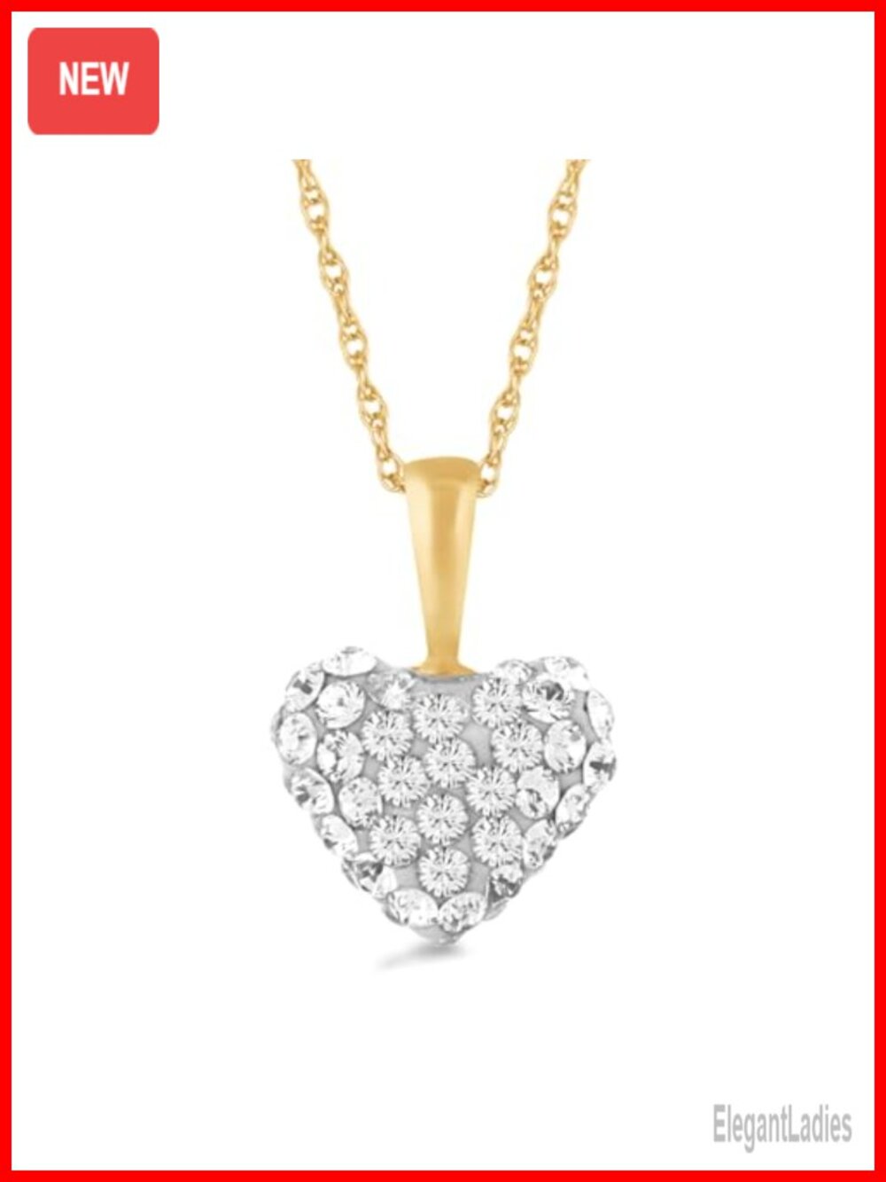 10K Yellow Gold Puffed Heart Pendant Necklace with Cubic Zirconia